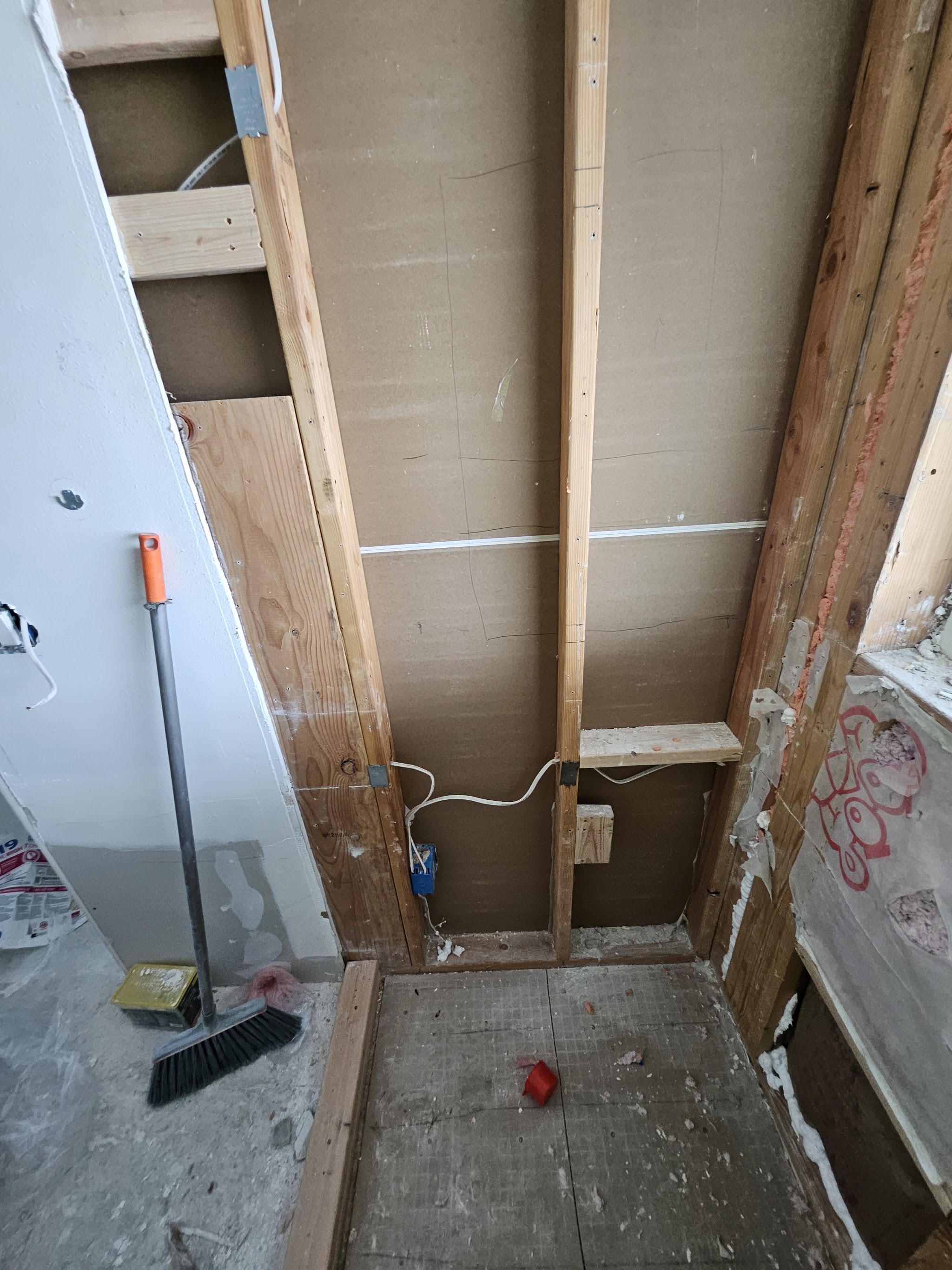 Shower stripped back to the studs during a bathroom tear out